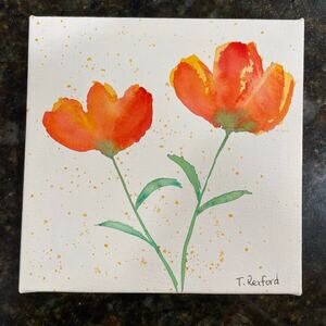 Hand painted watercolor original painting flowers on canvas
